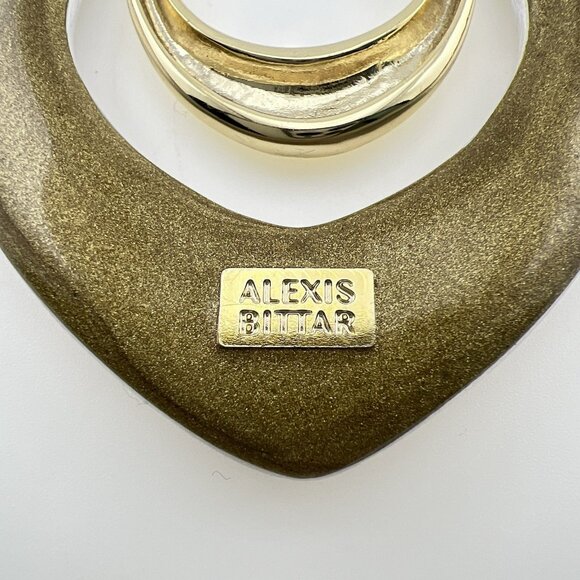 Alexis Bittar Lucite Necklace Double Horseshoe Translucent Green Purple Gold - Picture 9 of 16